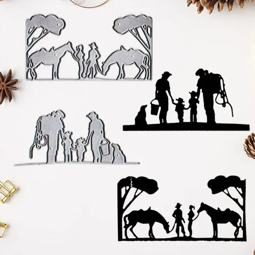 Miniatura 5 de Estivaux Troqueles de árboles de caballos para hacer tarjetas, juegos de troqueles de corte de vaquero, plantillas de troqueles familiares