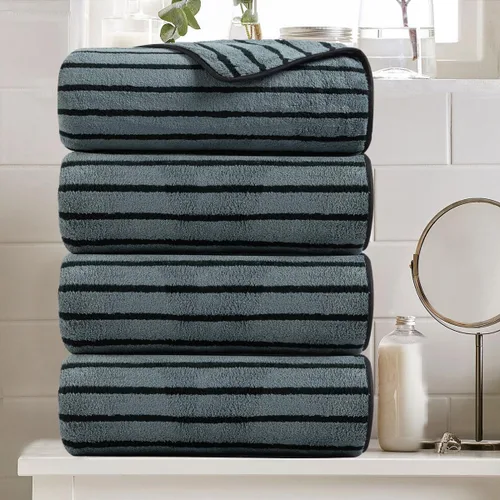 Miniatura 17 de Juego de 8 toallas de baño grandes a rayas estilo cabana color verde militar - Sábana de baño extragrande - 2 toallas de baño, 2 toallas de mano, 4