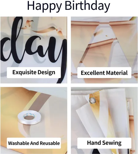 Miniatura 3 de HAMIGAR Fondo de pancarta de feliz cumpleaños 50 de 6 x 4 pies, decoraciones de cumpleaños de 50 años, suministros de fiesta para mujeres, oro blanco
