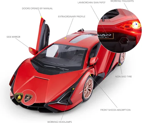 Miniatura 5 de RASTAR Coche RC Lamborghini Sián FKP 37 1/14 Coche De Control Remoto, Lamborghini RC Juguete para Niños - ROJO