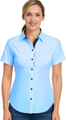 Miniatura 8 de Jandukar Camisas con botones para mujer, camisas de trabajo de manga corta para mujer, tops de oficina
