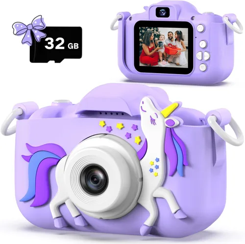 Dwfit Cámara de selfie mejorada para niños, regalos de cumpleaños de Navidad para niños de 3 a 12 años, cámaras de video digitales HD para niños