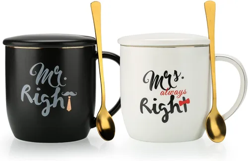 Miniatura 8 de Tazas de café para parejas Mr Right Mrs Always Right - Tazas de cerámica de mármol para despedida de soltera, boda, aniversario, día de San Valentín