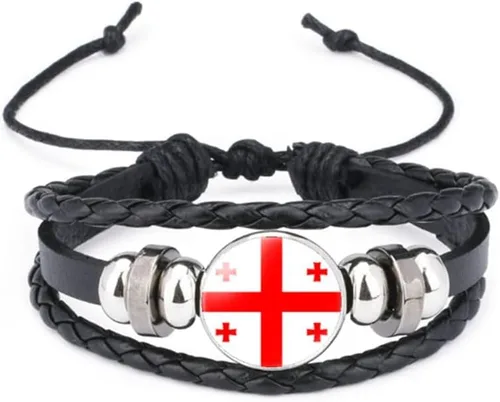 Miniatura 35 de vmcoatdu Mundial Muchas Banderas Nacionales Brazalete Retro de Aleación de Cuero para Pulsera de Cuerda Trenzada de Bandera Nacional