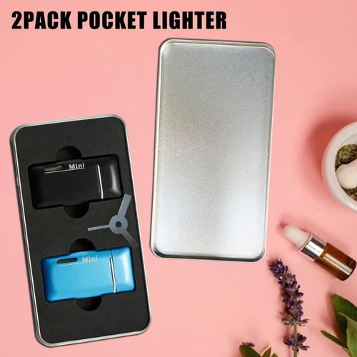 Miniatura 5 de Paquete de 2 mini encendedores de butano, soplete doble con ventana visible, encendedor de bolsillo recargable y ajustable, gran regalo para hombres