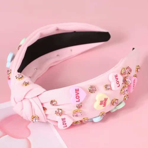 Miniatura 3 de Diademas de corazón de caramelo para el día de San Valentín para mujer, diadema de corazón de conversación de amor con diamantes de imitación
