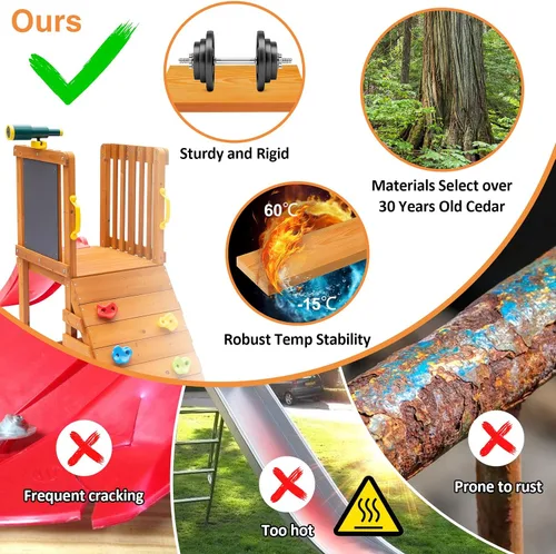 Miniatura 4 de Juego de columpio y tobogán para niños pequeños de 86 x 78 pulgadas, juegos de madera 6 en 1 para patios traseros con columpio de bebé, tobogán