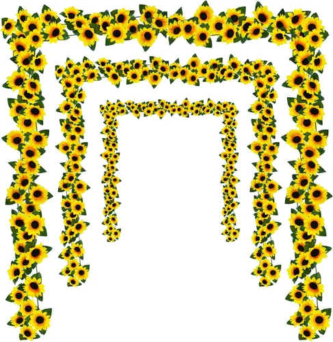 Miniatura 10 de Uieke Paquete de 2 guirnaldas artificiales de girasol, 6 pies/hebra, girasoles de seda colgantes enredaderas, guirnalda de flores con hojas verdes