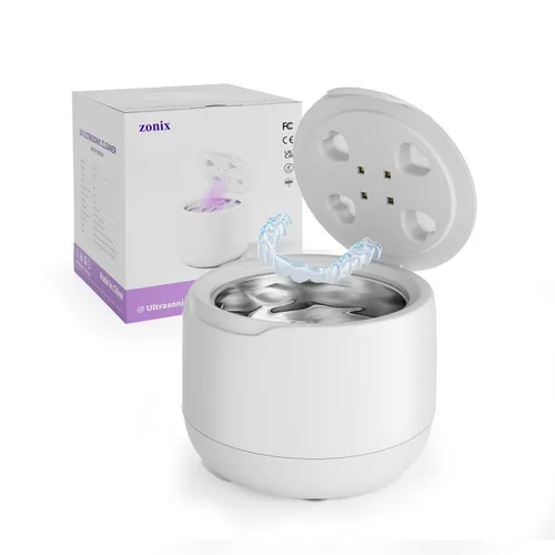 zonix Limpiador ultrasónico de retención para alineadores y protectores bucales, máquina de limpieza sónico de 45 KHz con 2 modos, capacidad de 10.1