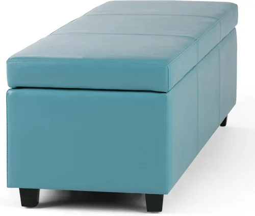 Miniatura 8 de Otomana rectangular de almacenamiento de cuero sintético Simpli Home Avalon., Poliuretano, Azul