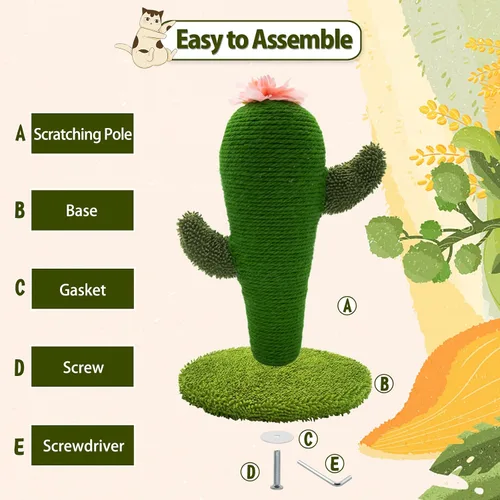 Miniatura 5 de AUSCAT Poste rascador para gatos, lindo poste rascador de cactus, rascador de sisal natural para gatos y gatitos