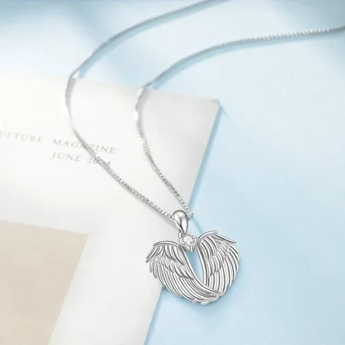 Miniatura 2 de YFN Collar de alas de ángel de plata de ley 925 con colgante de alas de ángel guardián collar de piedra natal para mujeres y niñas joyería de Navidad