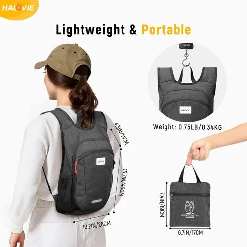 Miniatura 5 de HALOVIE Mochila pequeña de senderismo 10L, mochila ligera plegable de día, mochila de viaje plegable para mujeres y hombres (Negro)