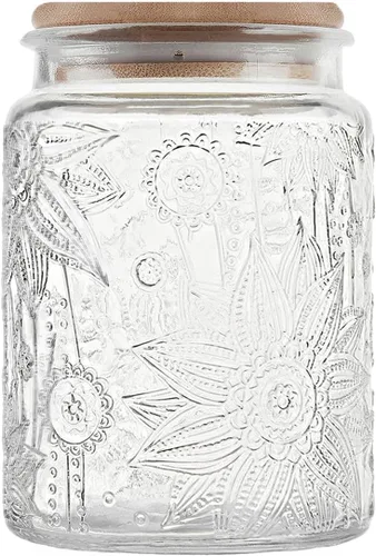 Custde Tarro de vidrio vintage de 23.7 onzas líquidas con tapa de bambú, recipientes herméticos decorativos para almacenamiento de alimentos para