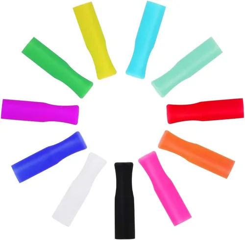 Miniatura 3 de 22 piezas de puntas de pajitas reutilizables, puntas de pajitas de silicona, cubiertas de puntas de pajitas de grado alimenticio multicolor, solo