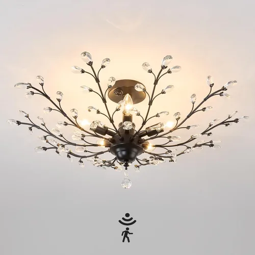Miniatura 14 de CVKASH Candelabro de Cristal de Rama de 3 Luces Pequeño Montaje al Ras Colgante Vintage Iluminación Colgante Estilo Granja Accesorio de Luz