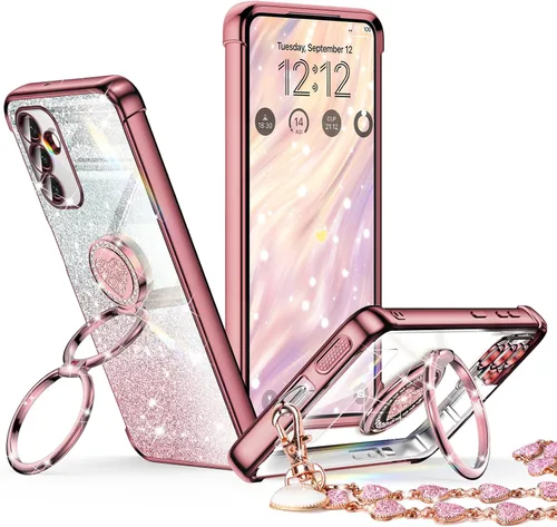 Miniatura 39 de XYZ Funda para Galaxy A14 5G con soporte y doble anillo, funda de lujo para Samsung A14 5G, color negro