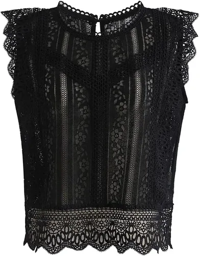 Miniatura 2 de CHICWISH Top corto sin mangas con cuello redondo y encaje completo Diva para mujer