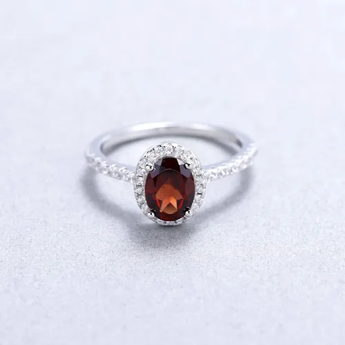 Miniatura 4 de Anillo de compromiso de plata de ley 925 con halo de piedras preciosas ovaladas para mujer talla 5 a 10