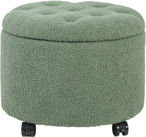 Otomana redonda de almacenamiento de 20.2 pulgadas con ruedas rodantes, otomanas de terciopelo de peluche con almacenamiento tapizado, reposapiés de
