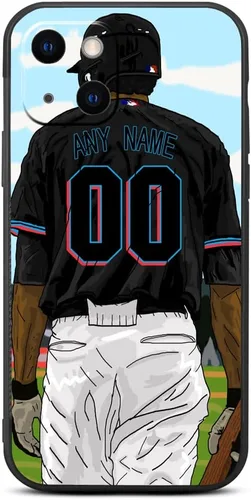 Miniatura 33 de Funda negra con nombre y número personalizable de camiseta de béisbol para iPhone 14 13 12 11 Xs Max XR 8 7 6 Plus 11 Pro mini, silicona