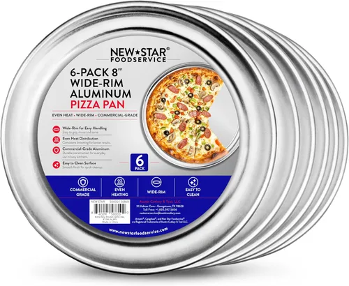 Miniatura 2 de New Star Foodservice 50868 Bandeja/Sartén para pizza, con borde ancho, de aluminio, 20.3 cm, paquete de 6