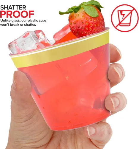 Miniatura 5 de Stock Your Home Vasos de plástico desechables con borde dorado de 9 onzas (paquete de 100) elegantes vasos para fiestas, bodas, vacaciones, vasos