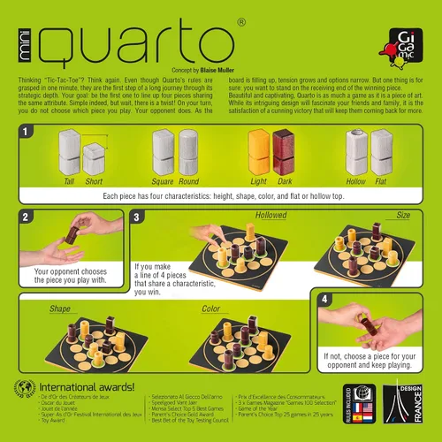 Miniatura 5 de Quarto Mini Ganador de Mensa Select Versión para viajes del juego de estrategia abstracta de madera para niños y adultos Favorito de la noche