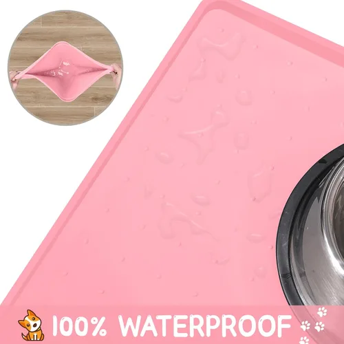 Miniatura 4 de MateeyLife Tapete de Silicona para Comida de Gatos y Perros para Pisos Impermeable, Tapetes Antideslizantes para Tazones de Perros para Comida y Rosa