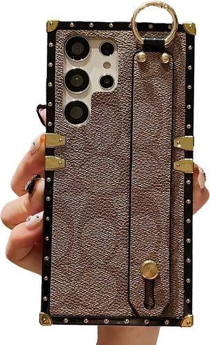 Miniatura 13 de Funda Rectangular de Cuero de Lujo para Teléfono Diseñada para Samsung Galaxy S23 Ultra Funda Linda con Correa de Muñeca Anti Caídas Protectora