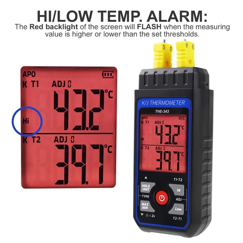 Miniatura 4 de Termómetro de Termopar Termómetro Digital Tipo K con 4 Termocuplas, Rango de Medición -328~2500℉ Medidor de Temperatura HVAC de Doble Canal