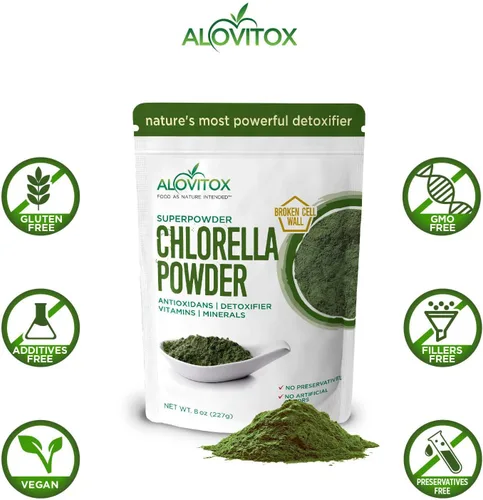 Miniatura 4 de Alovitox Chlorella orgánica en polvo de 8 onzas Superalimento denso en nutrientes con antioxidantes, proteínas, vitaminas C, E, complejo B