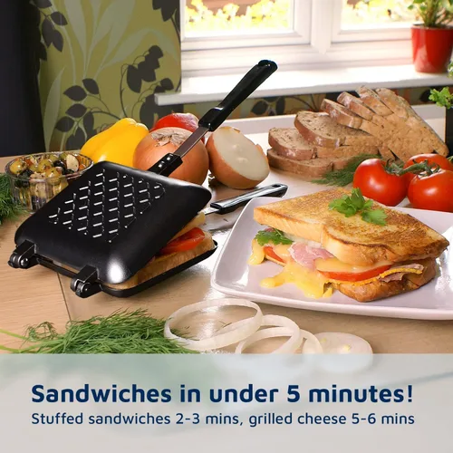 Miniatura 5 de Jean-Patrique Máquina de sándwiches para parrilla Panini, color negro – Máquina de queso a la parrilla antiadherente de cerámica con asas