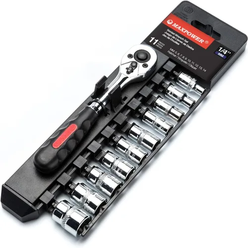 Miniatura 11 de MAXPOWER Juego de 11 llaves de trinquete de 3/8 pulgadas, mango de trinquete reversible de liberación rápida y llaves intercambiables, enchufes