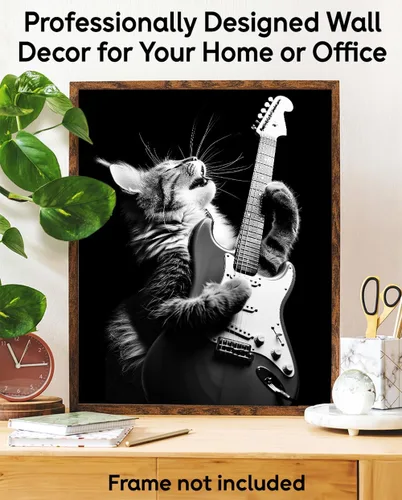 Miniatura 9 de Purrrfect - Póster sin marco de 11 x 14 pulgadas, arte de rockero felino, decoración de pared musical de guitarra eléctrica, ambiente clásico