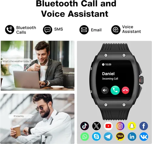 Miniatura 3 de Relojes inteligentes para hombre, reloj inteligente con pantalla táctil cuadrada HD de 1.76 pulgadas, monitor de frecuencia cardíaca, SpO2/sueño