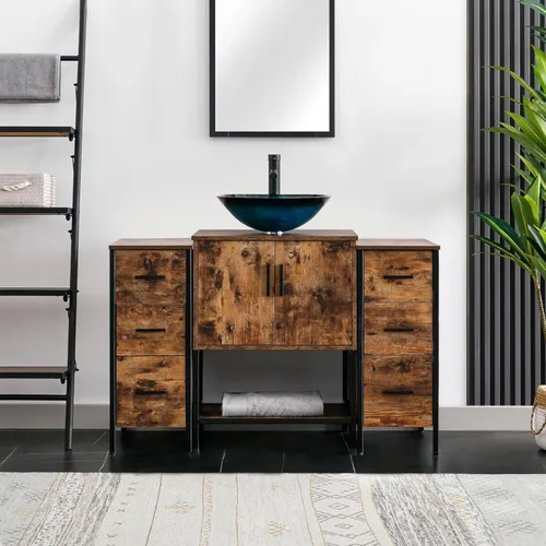 Miniatura 23 de eclife Combo de Tocador de Baño de 36" con Lavabo, Gabinete Moderno de Soporte de Metal con Estante Inferior y Gabinete Lateral de Almacenamiento