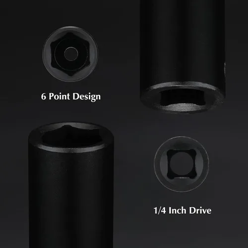 Miniatura 5 de EMENTOL Juego de 55 llaves de vaso de impacto profundas y poco profundas de 1/4 pulgadas, CR-V, SAE/métrico, 6 puntos, 5/32 pulgadas - 9/16