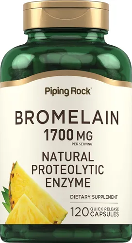 Piping Rock Suplemento de bromelina | 1700 mg | 120 cápsulas | Enzima de piña | Sin OMG, sin gluten