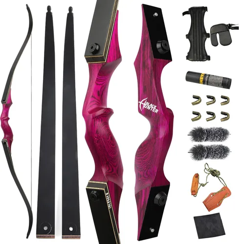 Miniatura 2 de 60” Black Hunter Original Recurve Bow for Adults American Hunting Longbow Archery Bow 20-60lbs Right Handed for Archery Hunting Shooting Practice