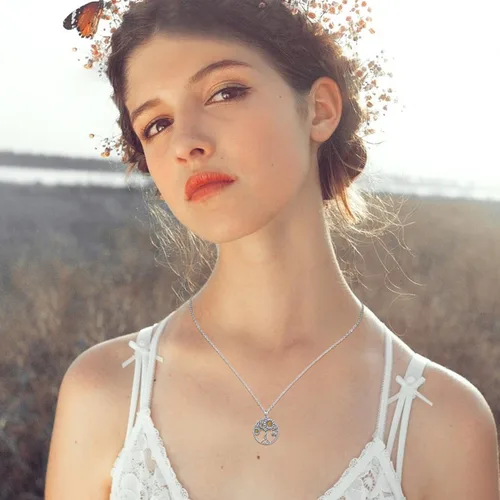 Miniatura 5 de CHENGHONG Collar de girasol de plata de ley 925, collar con colgante de árbol de la vida, margaritarosagirasol, joyería de girasol, regalos