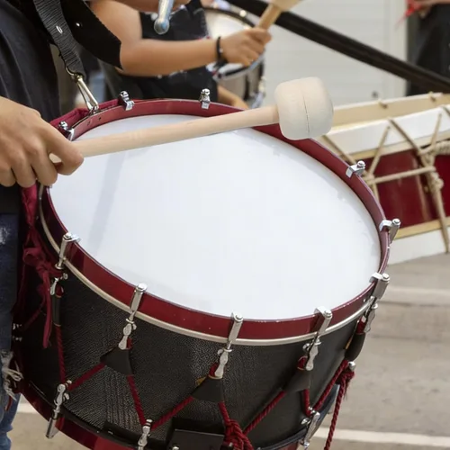 Miniatura 5 de Luomorgo 1 par de mazos de bombo de marcha, palitos de percusión de tambor de fieltro de lana con mango de madera, palos de percusión de timbales