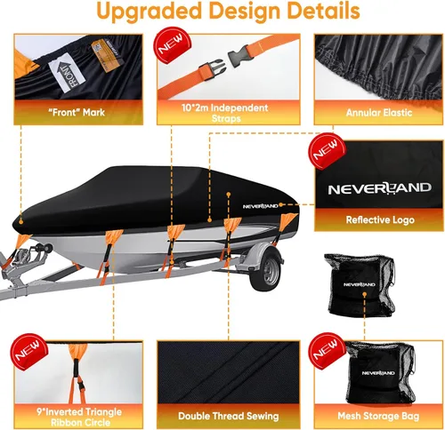 Miniatura 3 de NEVERLAND Funda impermeable para barco remolcable – Cubierta de lona de poliéster de grado marino de servicio pesado para barco que se adapta a 600D