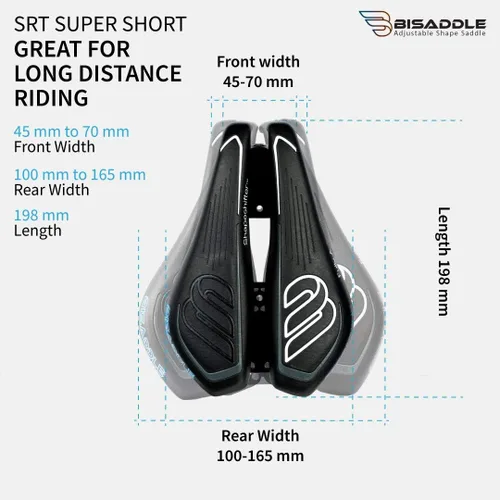 Miniatura 3 de BiSaddle SRT Sillín de bicicleta ajustable sin nariz súper corto negro con rieles de titanio, ajuste personalizado, cómodo, talla única