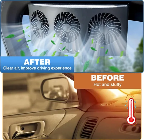 Miniatura 9 de Riloer Ventilador de escape eléctrico para automóvil con 3 salidas de aire, ventilador de refrigeración para radiador de automóvil de montaje