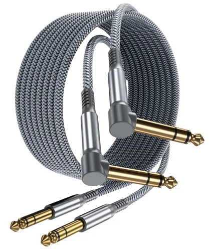 Miniatura 8 de Elebase Paquete de 2 cables TRS para instrumentos de 1/4 de pulgada de 3.3 pies, acodado a recto, conector macho jack estéreo de 6.35mm, línea