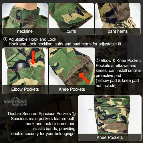 Miniatura 4 de Militar táctico para hombre caza combate BDU uniforme traje camisa y pantalones con cinturón MC