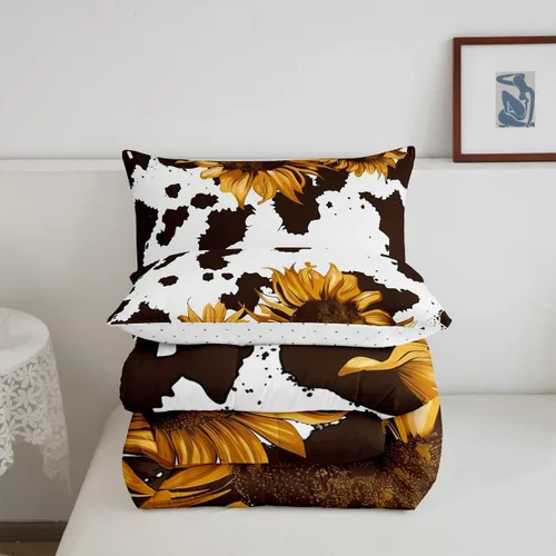 Miniatura 6 de Juego de edredón con estampado de vaca marrón para niñas y niños, edredón de plumón de piel de vaca de las tierras altas, ropa de cama de piel