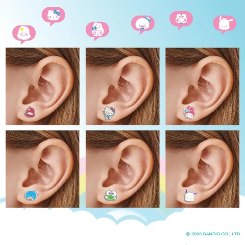 Miniatura 4 de Sanrio - Aretes tipo dormilona para niñas, paquete de 12 pares, licencia oficial de Hello Kitty and Friends, aretes para uso diario, Disfraz, No es