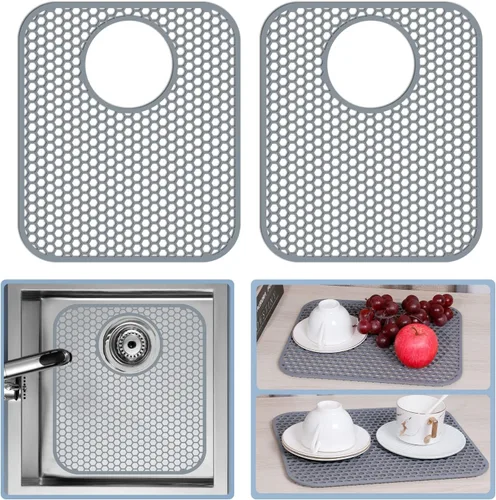 Miniatura 30 de Bestjing Tapete de silicona para fregadero - Protectores para fregadero de cocina con drenaje central, accesorio de rejilla de cocina de 26" x 14